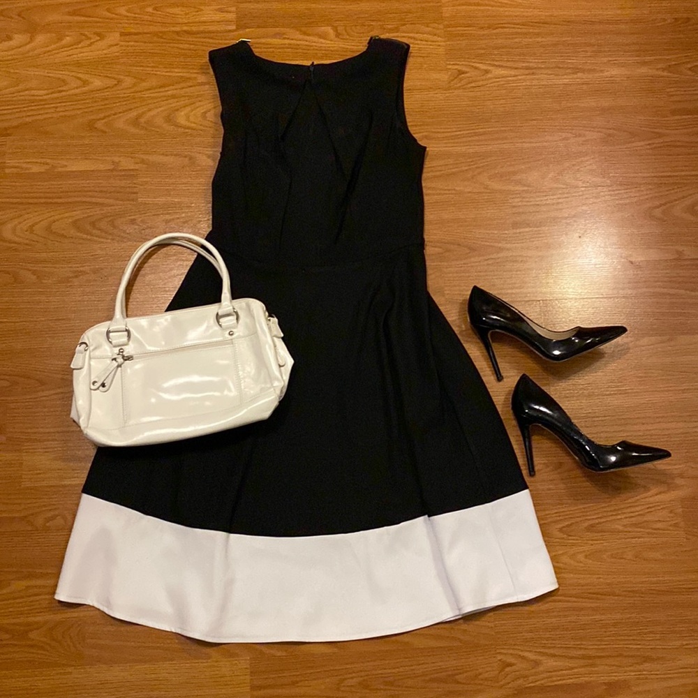 Signature Darby black white colorblock fit and flare dress